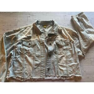 Daisy Distressed Cropped Denim Jacket Light Wash Women’s Plus Size 3X